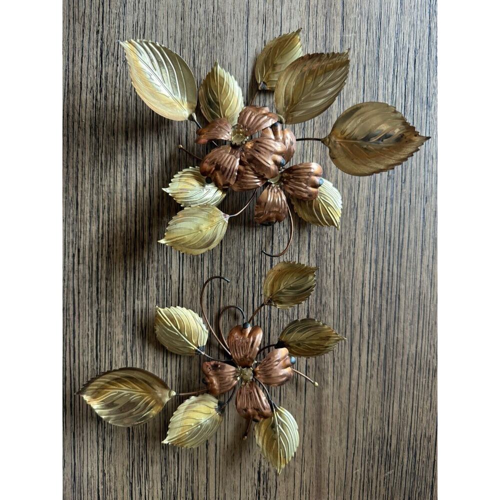 (2) VTG MCM Brass Floral Wall Decor